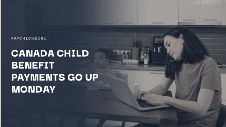 Mother working on a laptop at the kitchen table while her two young sons eat breakfast, illustrating the Canada Child Benefit increase