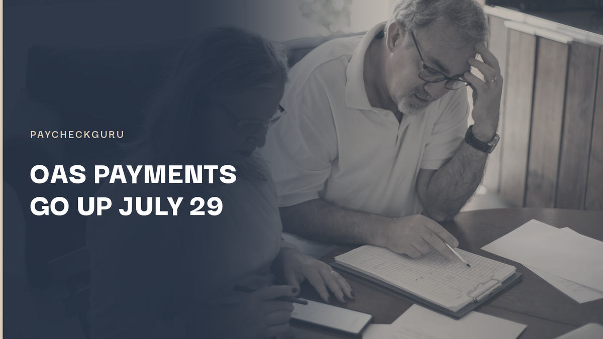Senior couple sitting together at a table at home reviewing paperwork and a smartphone, illustrating the July 2026 OAS increase and CPP payment date