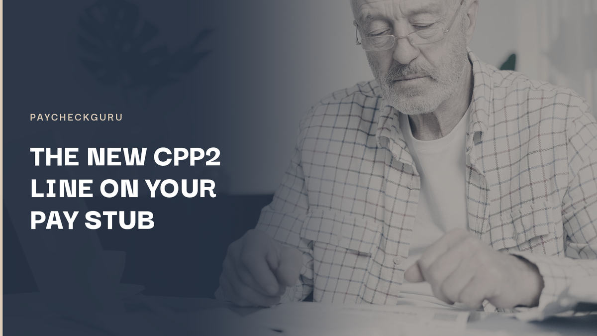 Man with eyeglasses reviewing paperwork and a laptop at a table at home, illustrating the CPP2 deduction on a 2026 pay stub