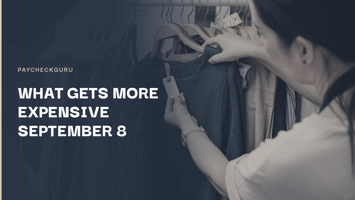 A shopper checking the price tag on clothing at a store rack, illustrating which goods get more expensive under Canada's September 8 counter tariffs