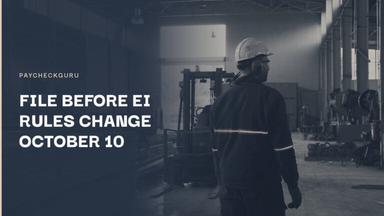 A worker in a hard hat and hi-vis walking through an industrial plant with a forklift and stacked materials, illustrating the EI temporary measures deadline for laid-off workers