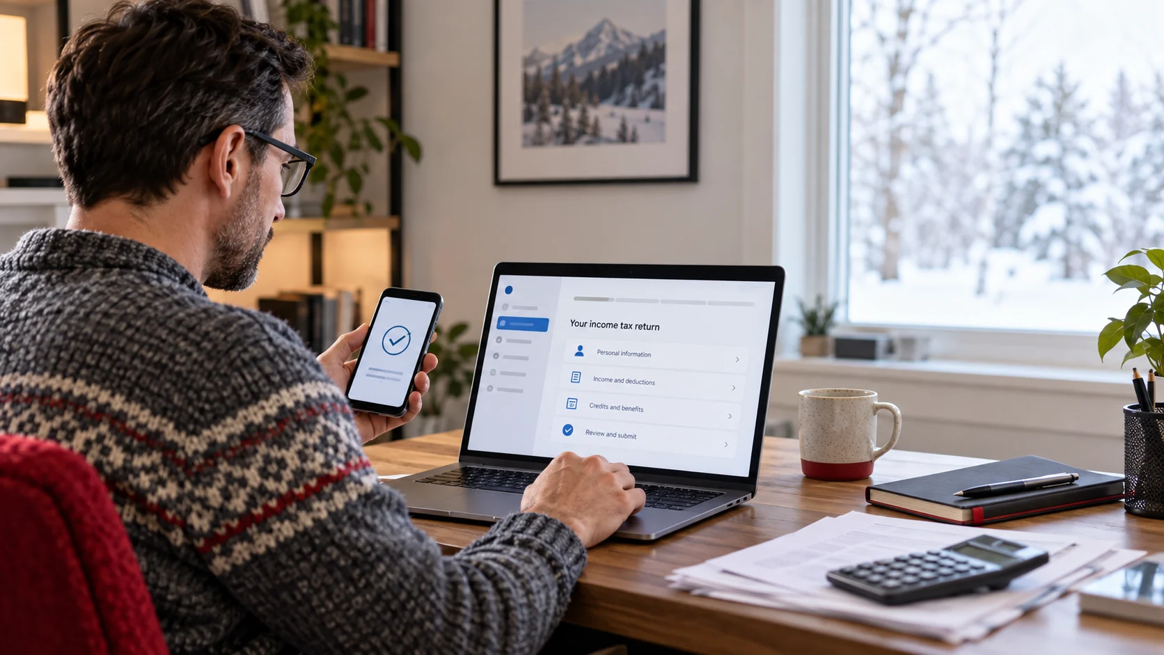 CRA online tax filing authentication on a laptop and smartphone