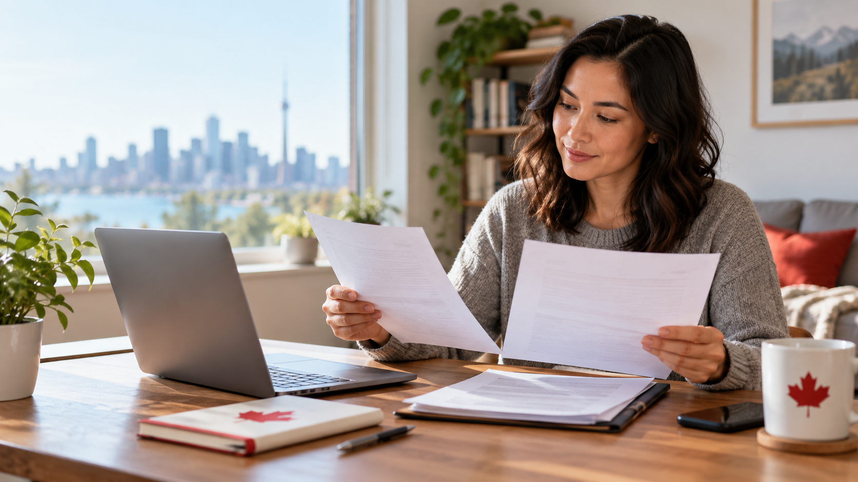 Canadian worker reviewing Employment Insurance documents after changing jobs